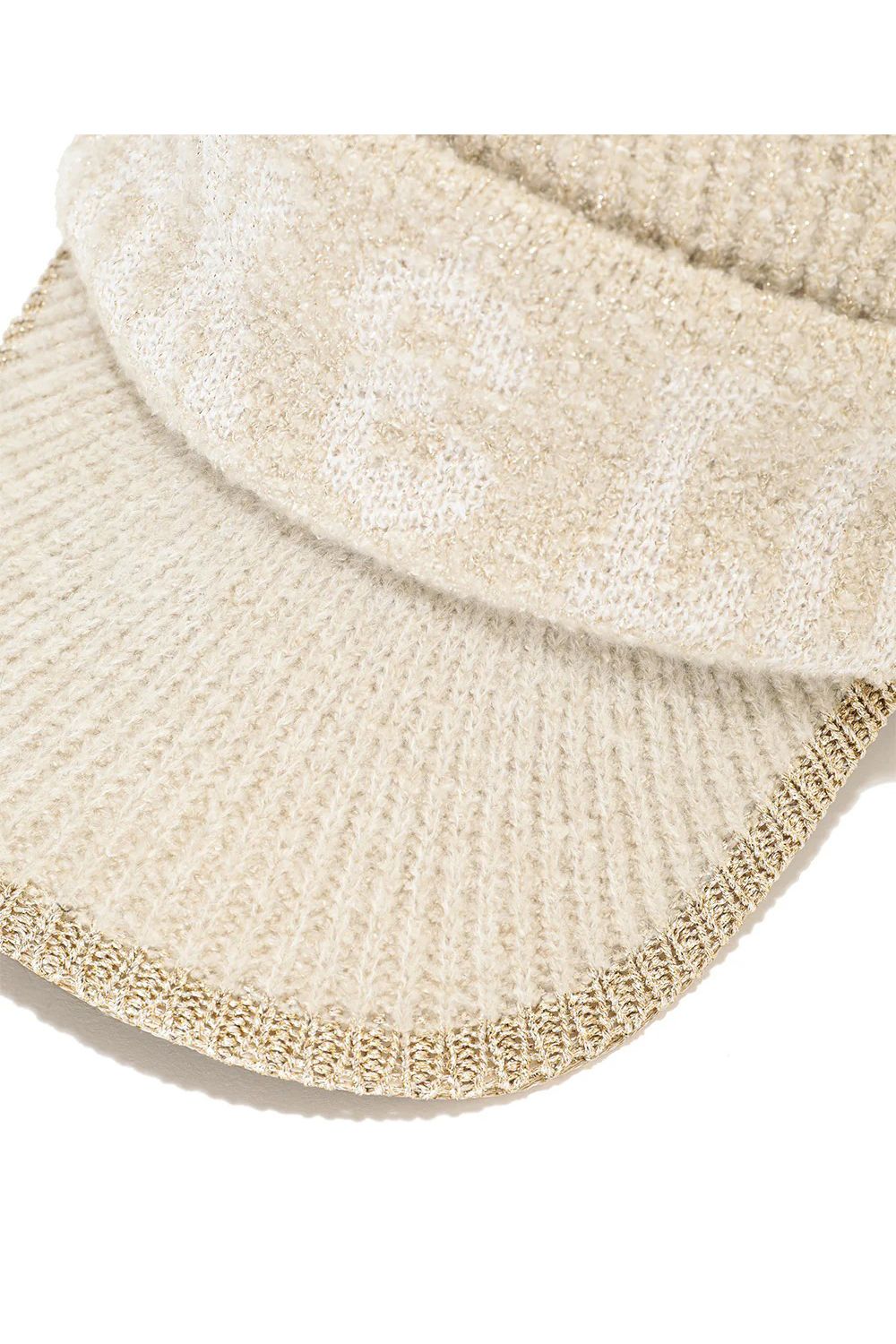 【レディース】 SCOPE POM VISOR BEANIE / ラメ糸 ブランドロゴジャカード 梵天付きニットキャップ (ベージュ)