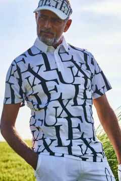 LUXE PATTERN POLO SHIRTS / 総柄ロゴ 半袖ポロシャツ ホワイト