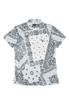 【MID SUMMER COLLECTION】 【レディース】 SS MOCK BANDANA / アイコンロゴ オリジナルバンダナ柄 半袖 モックネック Tシャツ (ホワイト)