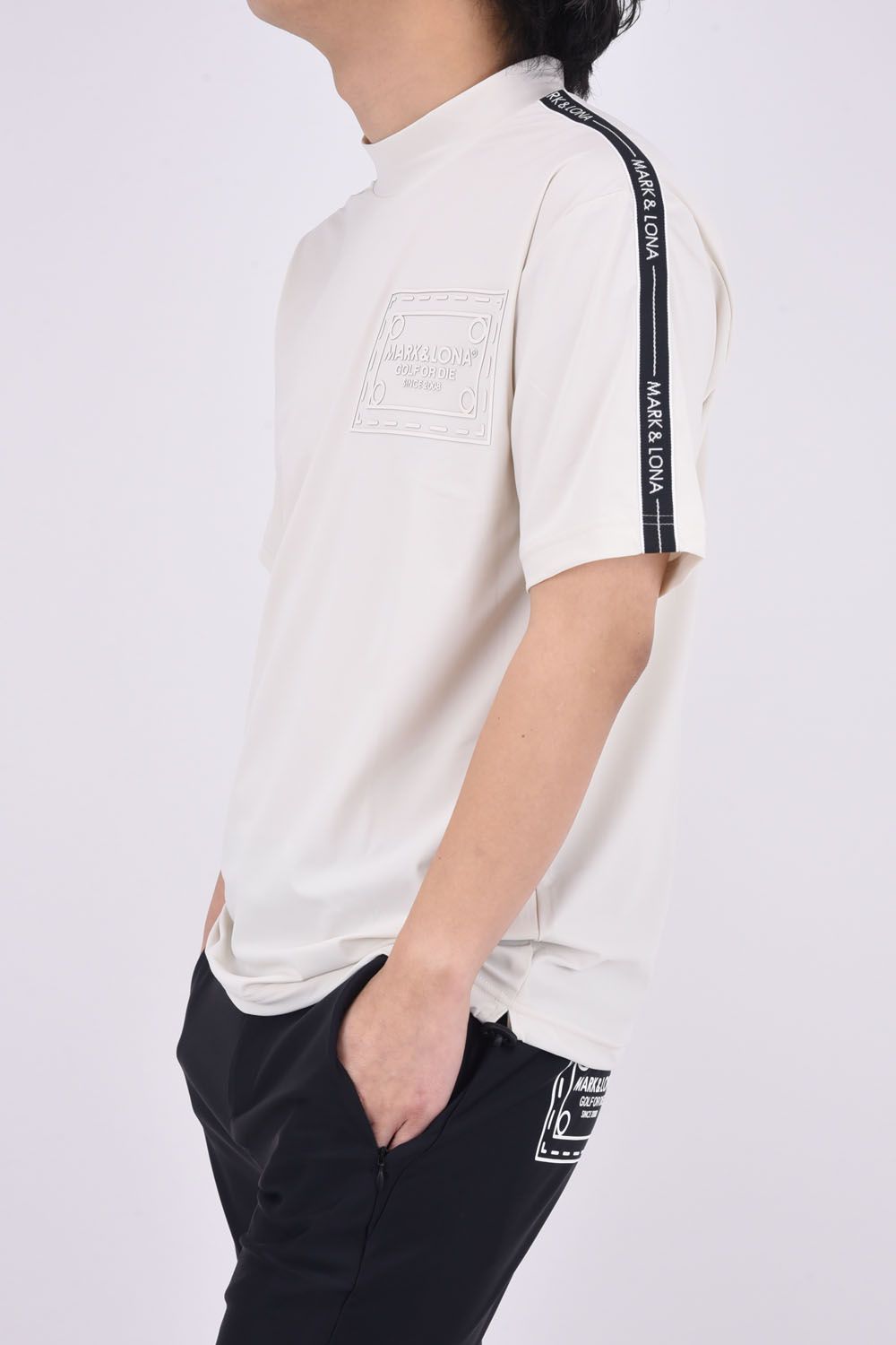 HERALD®️-FIT TEE / グログラン風テープ オーバーサイズ モックネック Tシャツ (アイヴォリー)