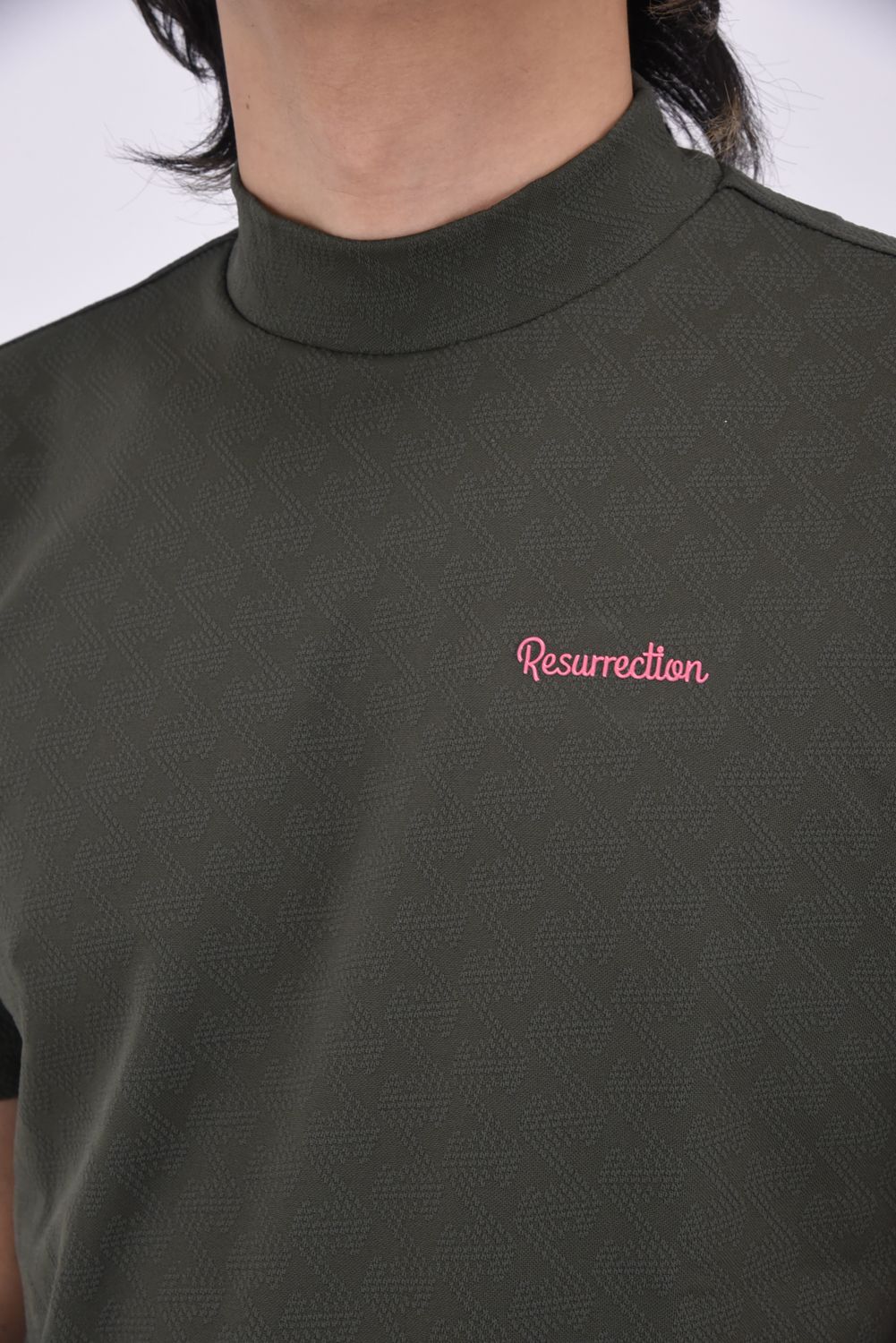 【25SS】 MENS GM JACQUARD MOCK NECK / ジャガード モックネックTシャツ (カーキ)