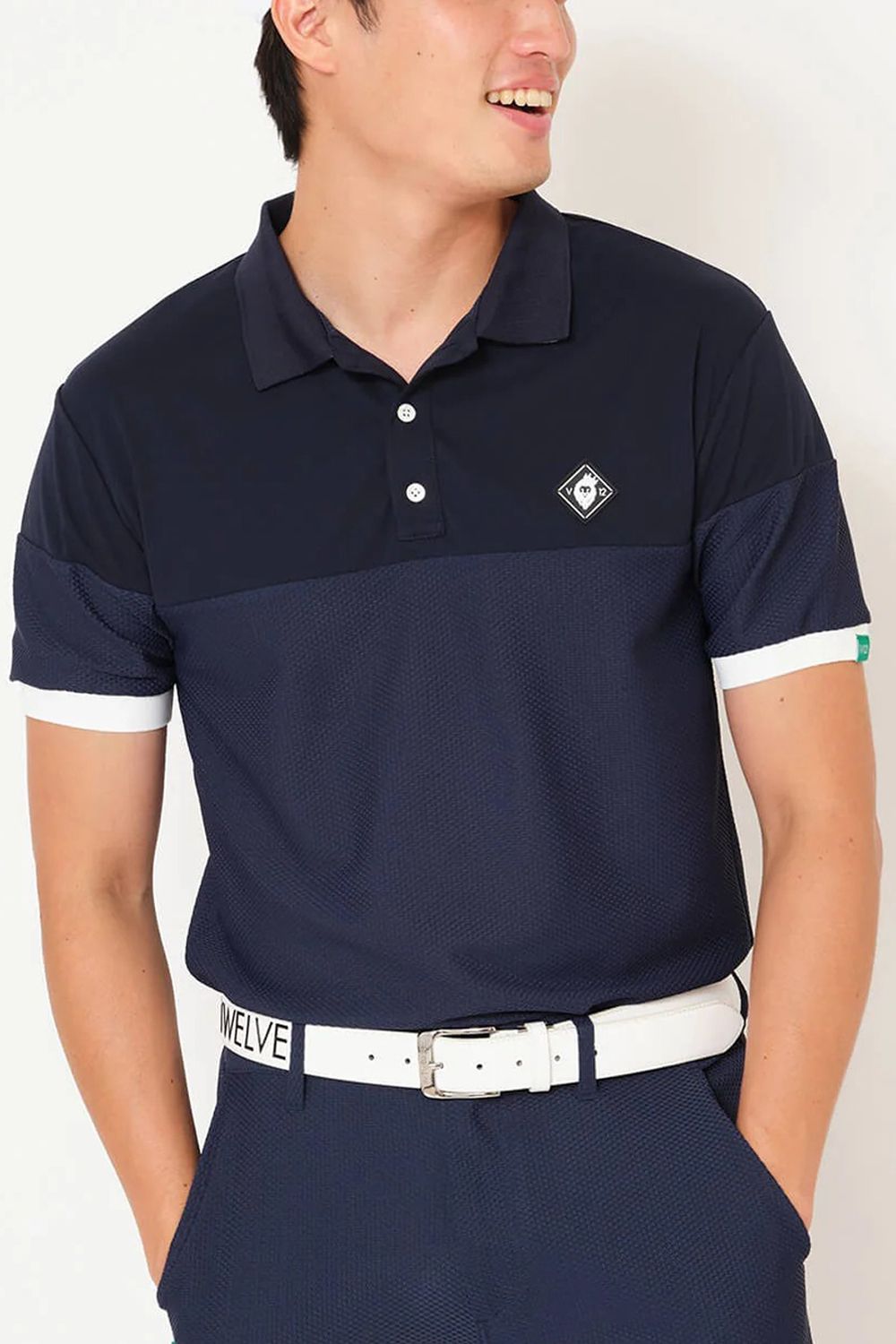 【26SS】 AIRY AWA POLO / ワッフル生地 異素材切り替え ポロシャツ (ネイビー)