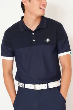 【26SS】 AIRY AWA POLO / ワッフル生地 異素材切り替え ポロシャツ (ネイビー)