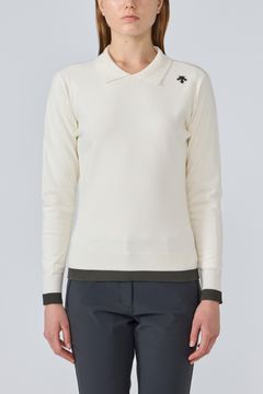 【25AW】【レディース】 ウール混襟付きプルオーバーセーター (ホワイト)