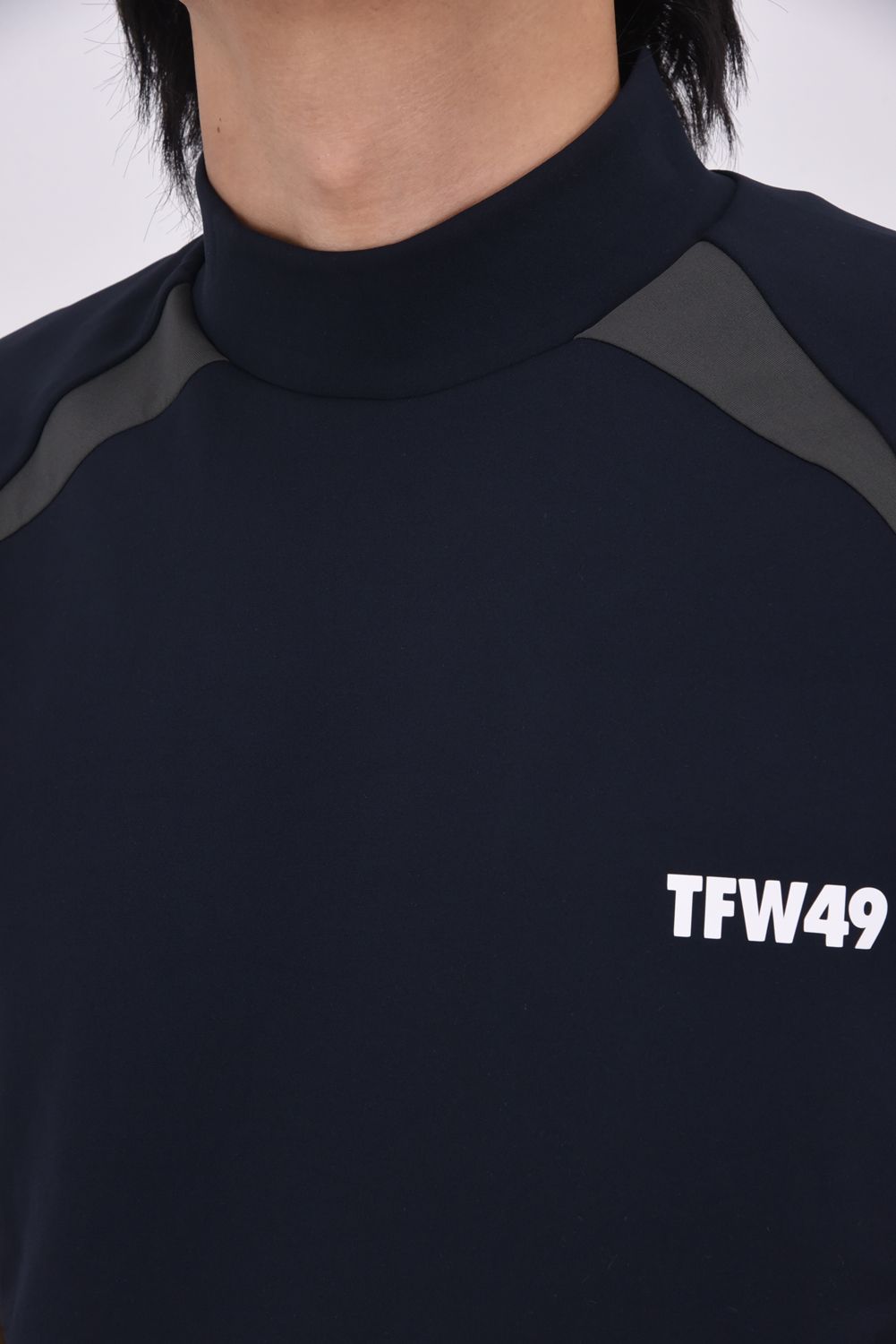 【25AW】 SIDE PANEL SHORT SLEEVE MOCKNECK / ダンボールニット バイカラー モックネックTシャツ (ブラック)