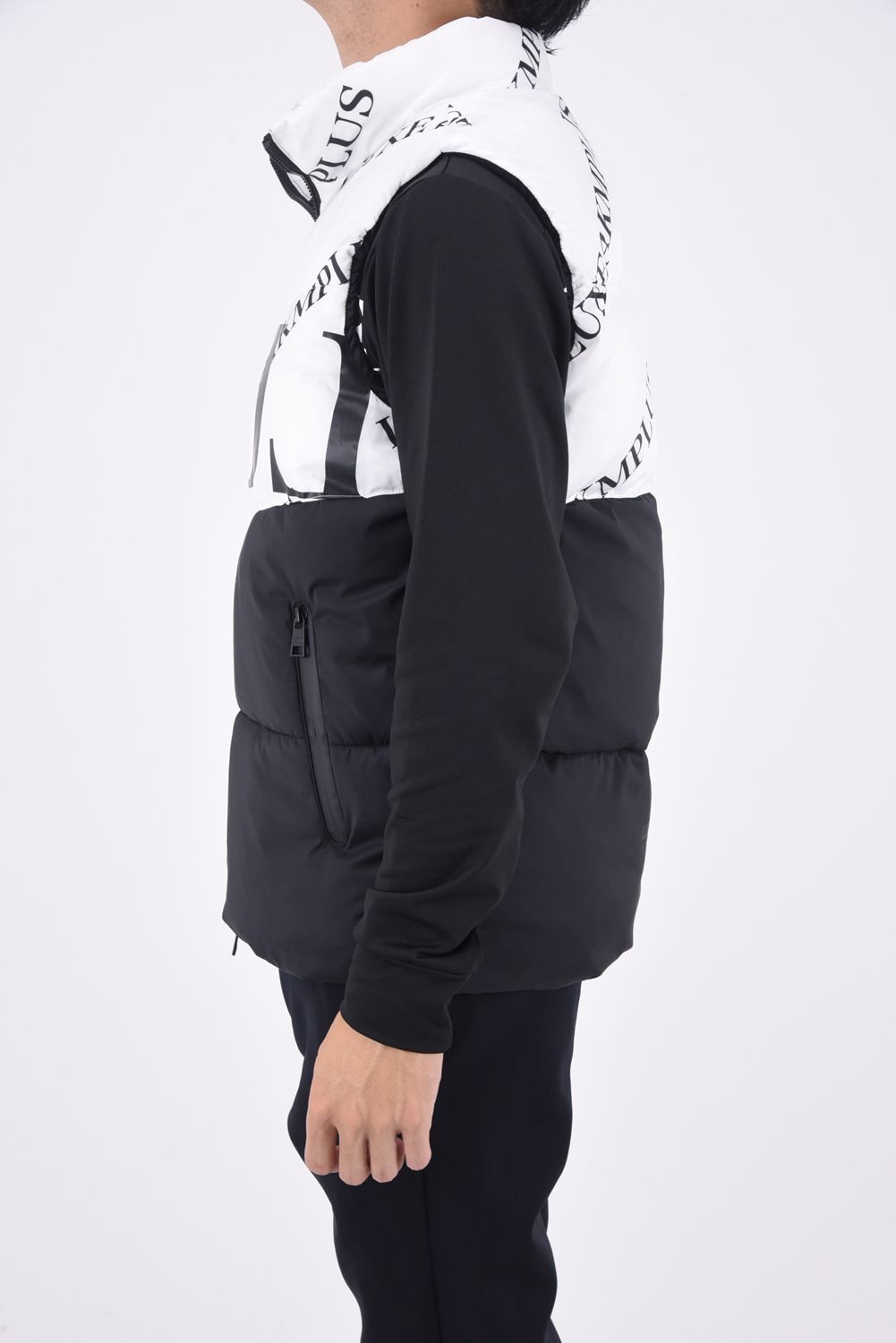 BICOLOR CIRCLE LOGO VEST / バイカラー 総柄 中綿ベスト (ホワイト/ブラック)