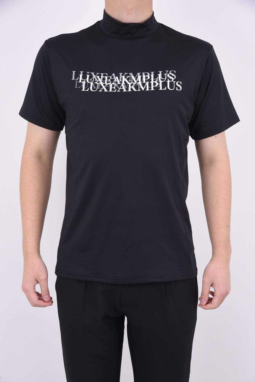 CONTINUOUS PATTERN MOCK NECK T-SHIRTS / コンティニュアス ロゴ モックネック Tシャツ (ブラック)