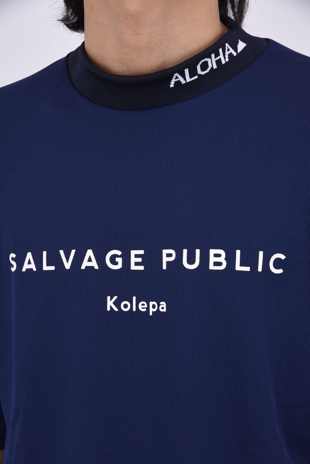 【26SS】 JQ Ribbed Mockneck S/S(EXELLENCE) / ブランドロゴ 裾リブ ハーフスリーブ モックネックTシャツ (ネイビー)