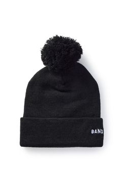 SIDE LOGO BONBON KNIT / ロゴ刺繍 ボンボンニットキャップ (ブラック)