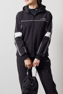 【レディース】 WATER REPELLENT PIPING ZIP PARKA / 4WAY ストレッチ 撥水素材 ロゴテープ ジップパーカー (ブラック)