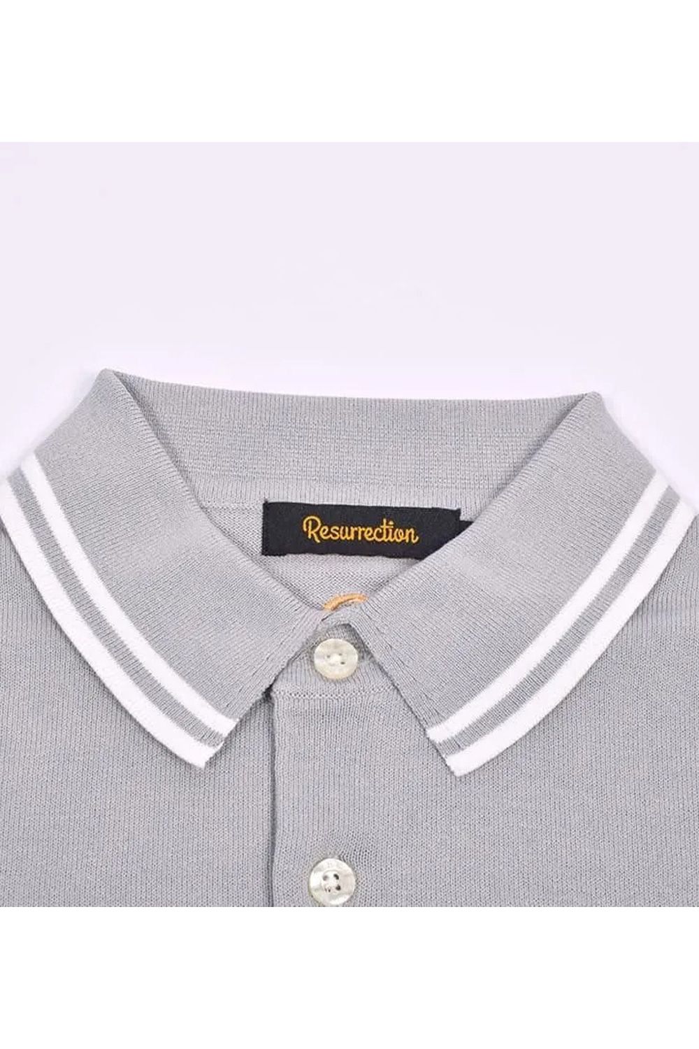 【26SS】 MESH LOGO KNIT POLO / メッシュ編み ライン ニットポロシャツ (グレー)*