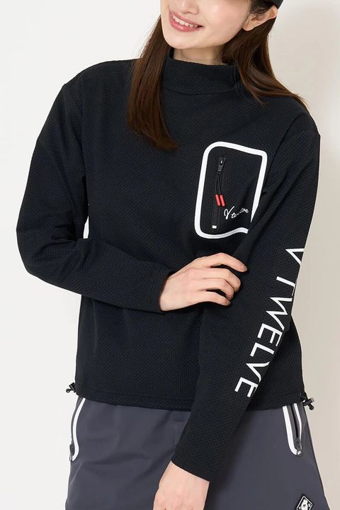 【26AW】【レディース】 SEAL RF MOCK / 胸ポケット サイドロゴ 長袖モックネックTシャツ (ブラック)