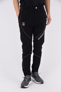 ZOOM STRETCH PERFONAMCE PANTS / 高機能フリース素材 ブランドロゴ刺繍 パイピング ウォームパンツ (ブラック)