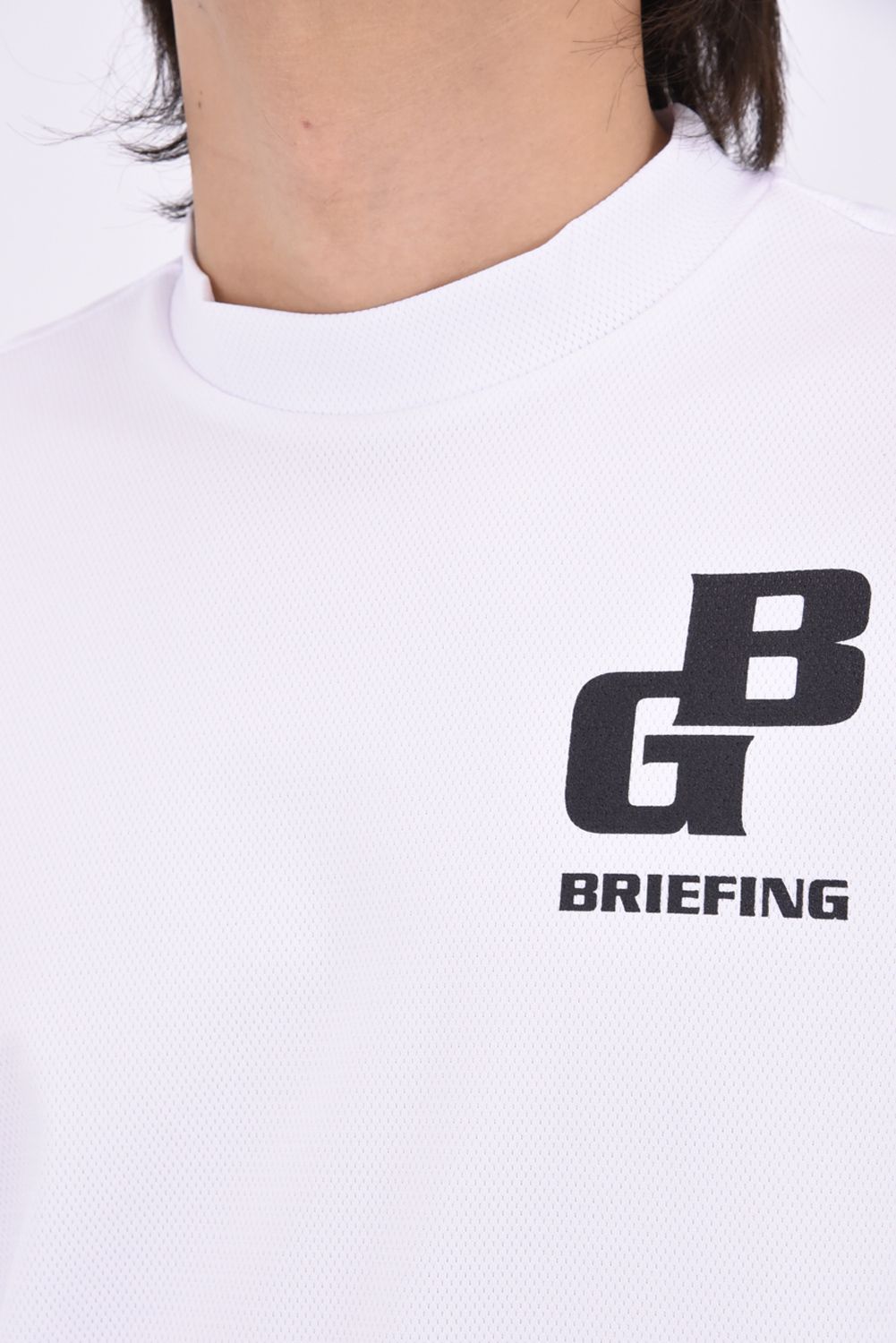 【26AW】 MEN’S EARTH MESH HIGHNECK / ストレッチメッシュ生地 BGロゴプリント モックネックTシャツ (ホワイト)