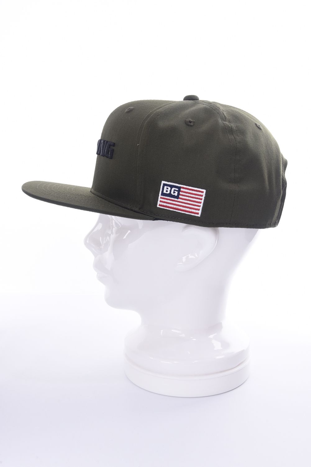 MENS BASIC FLAT VISOR CAP / ブランドロゴ ベーシック フラットキャップ オリーブ