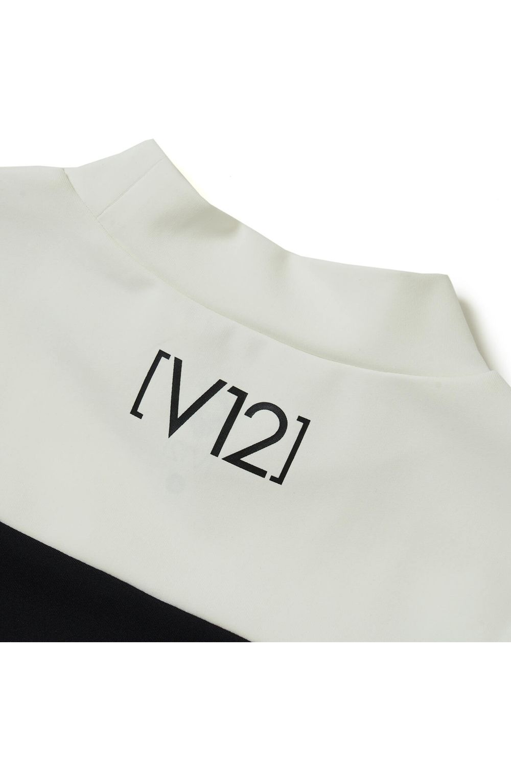 V12 - SIGN MOCK / フロントロゴ バイカラー 半袖 モックネック T