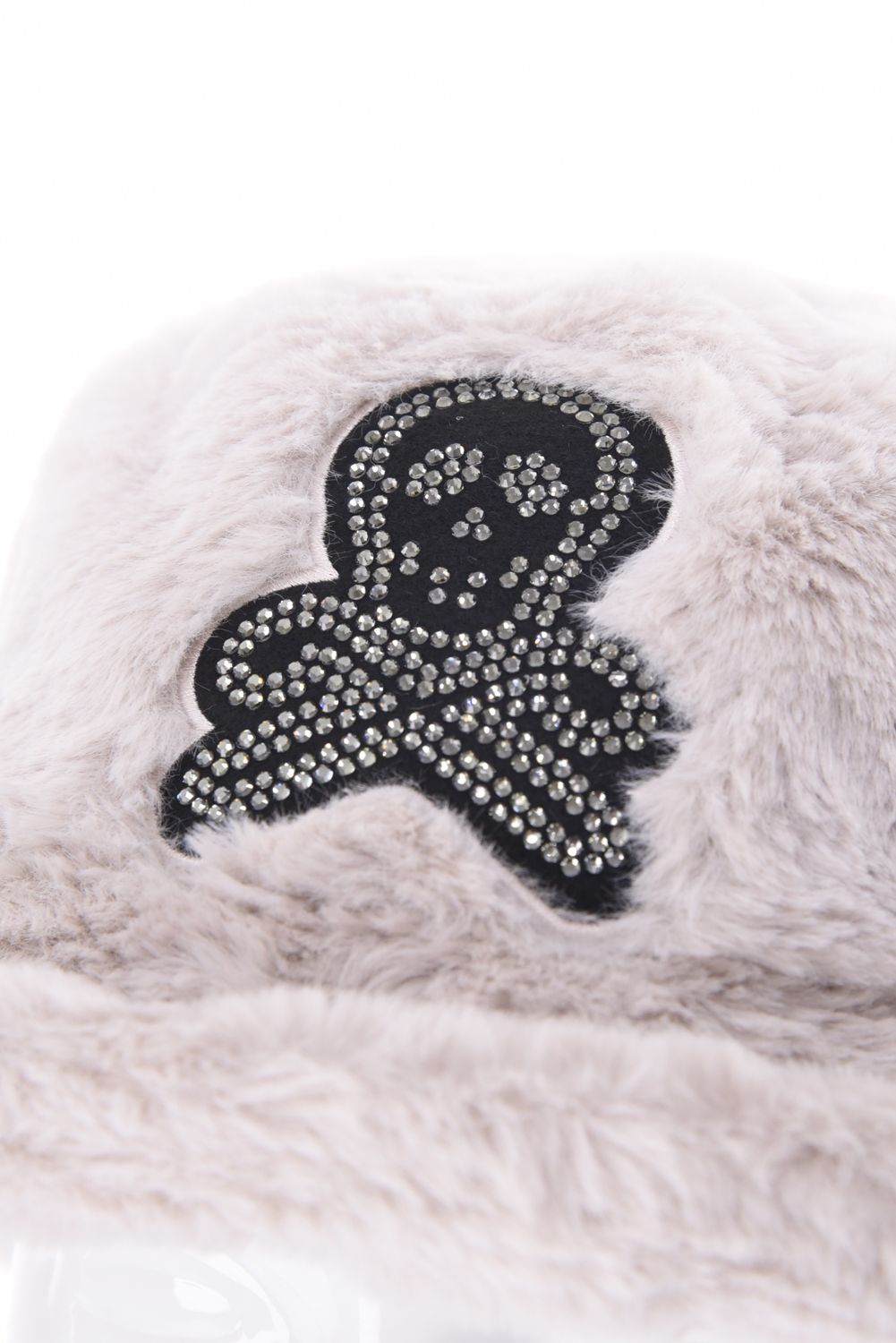SPECTRA FAUX FUR BUCKET HAT / エコファー ラインストーン スカルワッペン バケットハット (ホワイト)