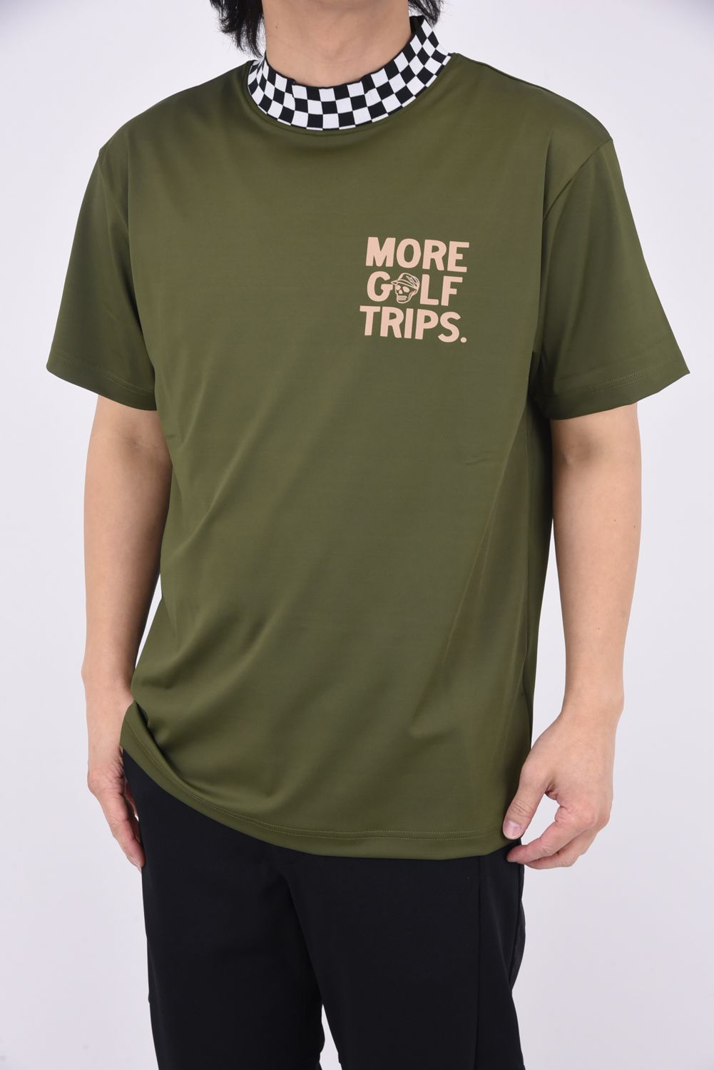【25SS】 MORE TRIP CHECKER RIB MOCK TEE / モアトリップ プリント モックネック (オリーブ)