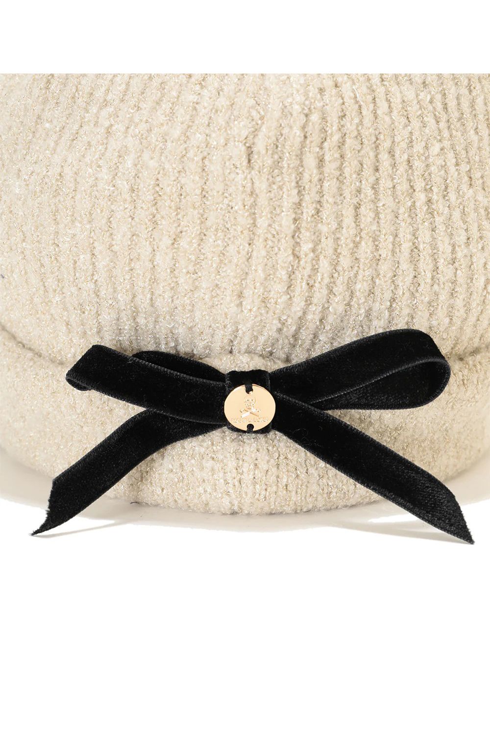 【レディース】 SCOPE POM VISOR BEANIE / ラメ糸 ブランドロゴジャカード 梵天付きニットキャップ (ベージュ)