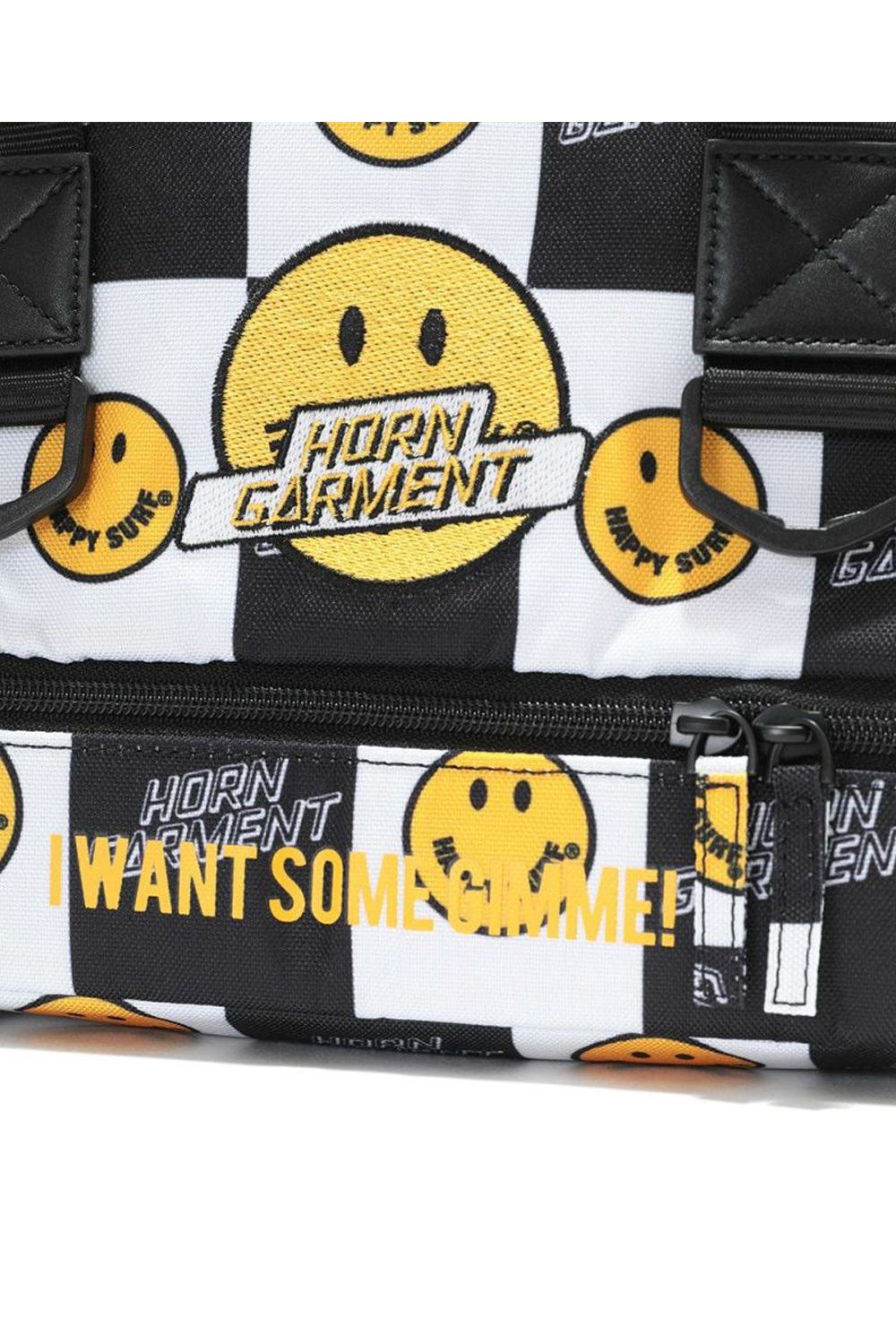 GIMIE SPLIT BAG / HAPPY SURFアイコン スケートロゴプリント カートポーチ ホワイト / ブラック