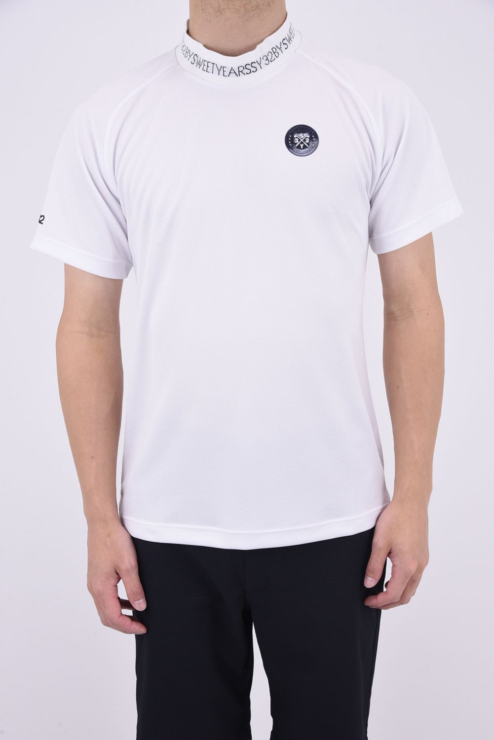 HONEYCOMB THERMOREGULATION MOCK / ワンポイントロゴ ハニカム ドライタッチ モックネック Tシャツ (ホワイト)