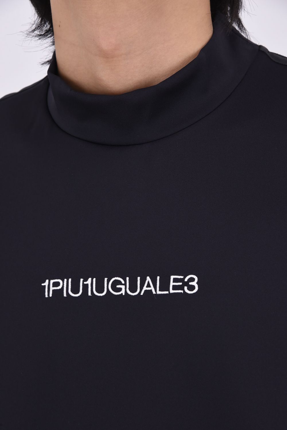 【26SS】 SWITCHING MOCK NECK  / 異素材切り替え ドットエア モックネックTシャツ (ブラック)