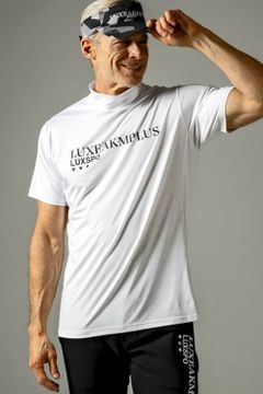 SPORTS LOGO MOCK NECK T-SHIRTS / スポーツロゴ モックネック 半袖Tシャツ (ホワイト)