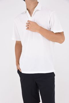 MEN'S EARTH SKIPPER SHIRT /  ロゴプリント スキッパー ポロシャツ (ホワイト)