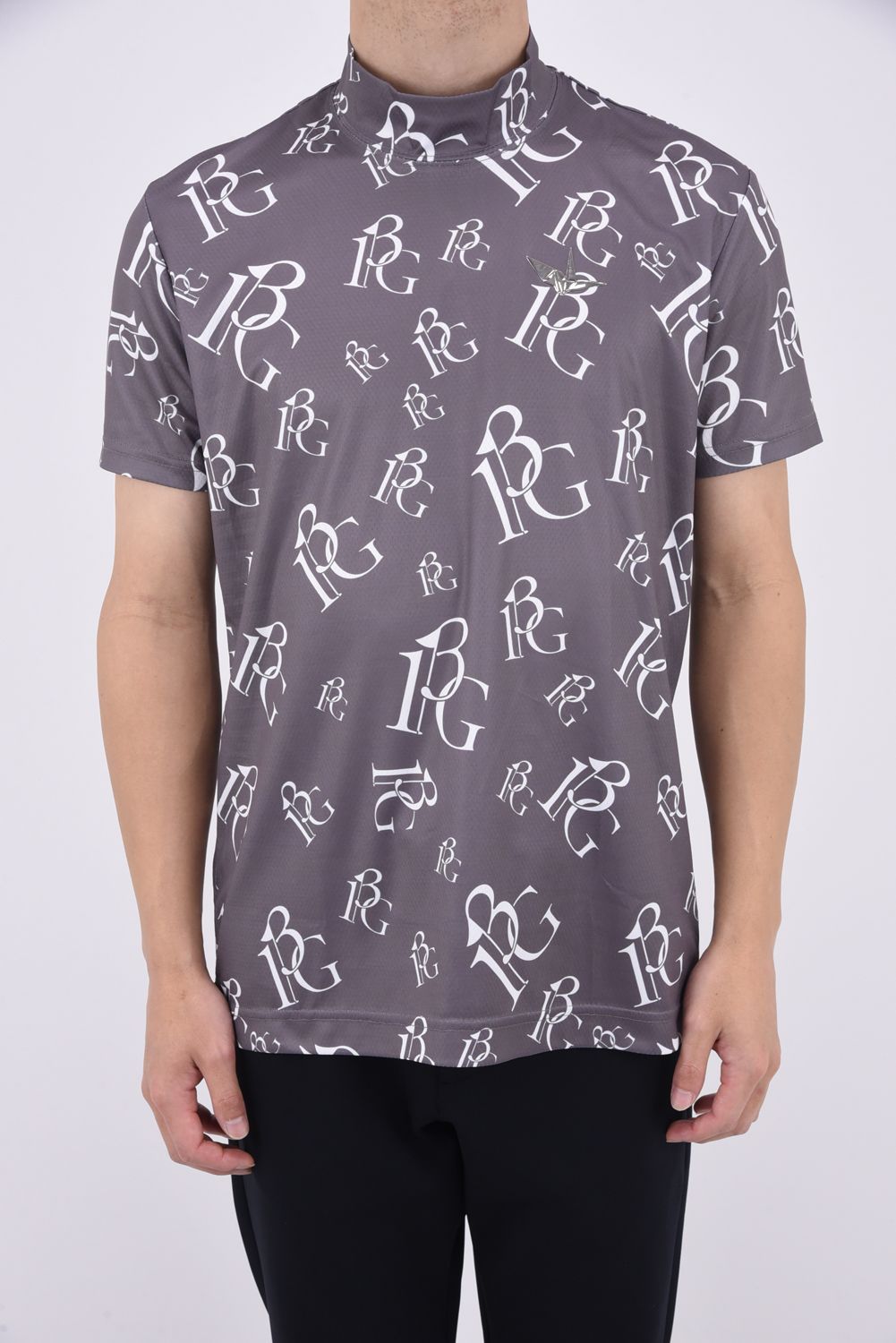 SS MOCK RANDOM113G / 113総柄 ランダムロゴ 半袖 モックネック Tシャツ (グレー)