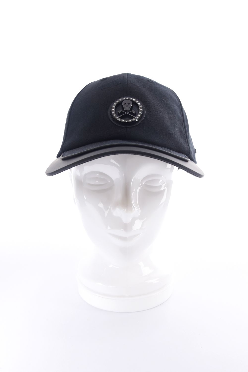 【26SS】 GAUGE CAMO LEATHER TRIM CAP / カモフラージュパターン 異素材切り替え メタルプレート ベースボールキャップ (ブラック)