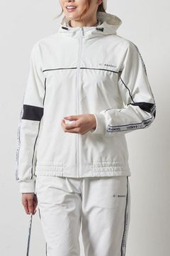 【レディース】 WATER REPELLENT PIPING ZIP PARKA / 4WAY ストレッチ 撥水素材 ロゴテープ ジップパーカー (ホワイト)