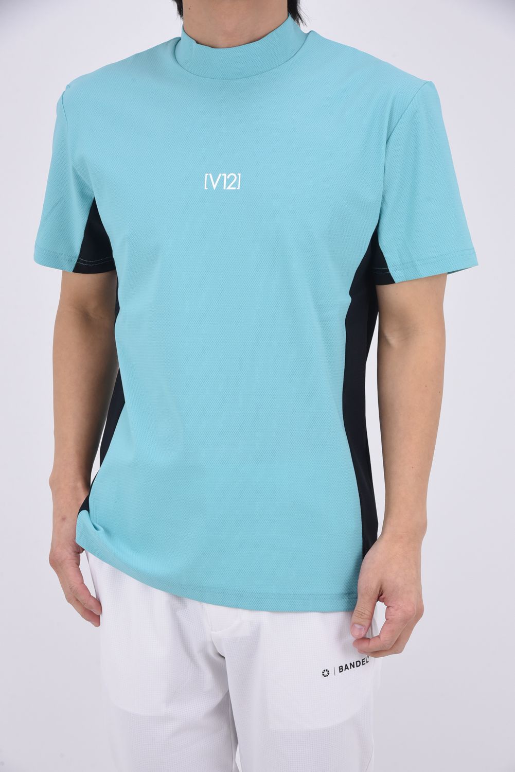 【26SS】 EXP MOCK / メッセージプリント バイカラー モックネックTシャツ (ターコイズ)