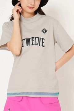 【26SS】【レディース】 SNEAK MOCK / ブランドロゴ ネオンカラーライン モックネックTシャツ (ベージュ)