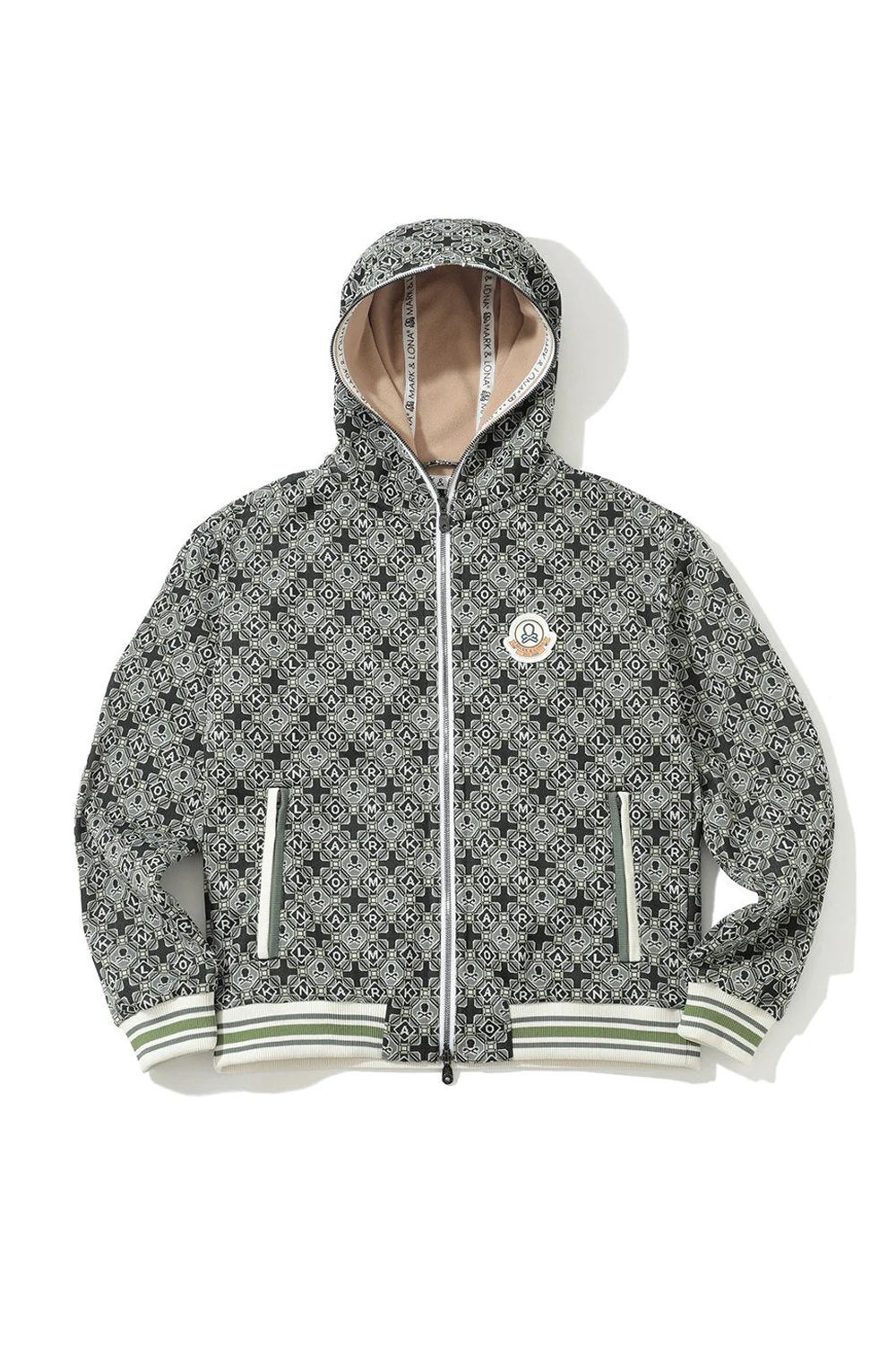 【2025AW 木村拓哉さん着用 VOL.7】 ROSETTE JACQUARD JERSEY HOODIE / ジオメトリックパターン 裏起毛 フーデッドジャケット (カーキ)