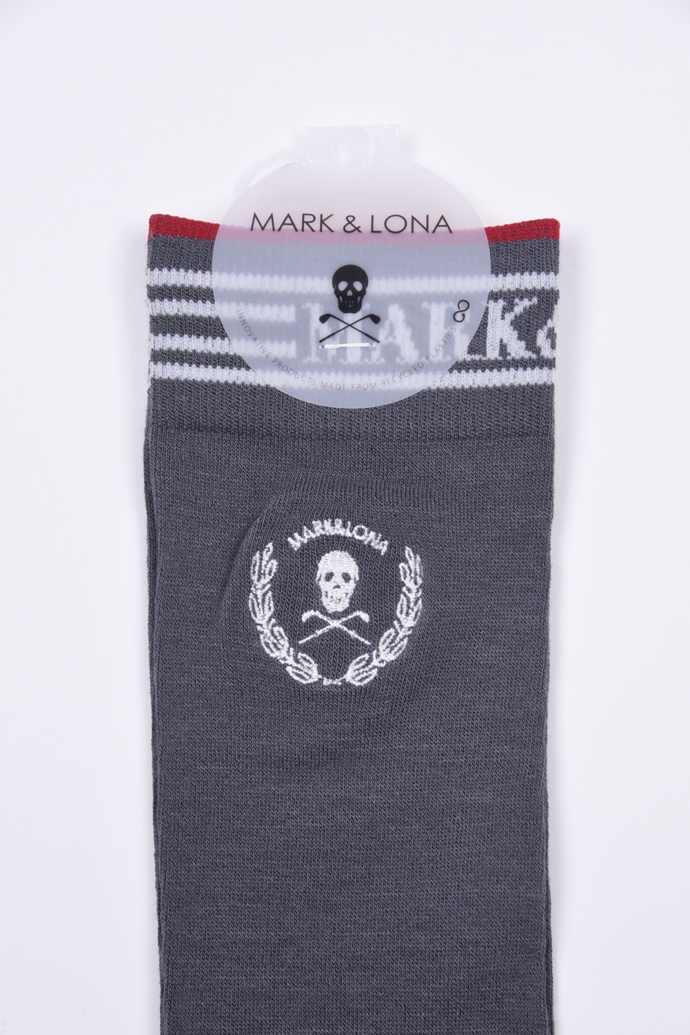 【26SS】【レディース】 LAUREL SKULL OVER-KNEE SOCKS / アイアンスカル刺繍 オーバーニーソックス (チャコール)