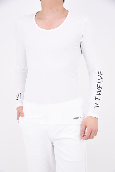 【ポイント10倍】 COOL INNER / 接触冷感 UVカット ブランドロゴ ロングスリーブ Uネック インナーTシャツ (ホワイト)
