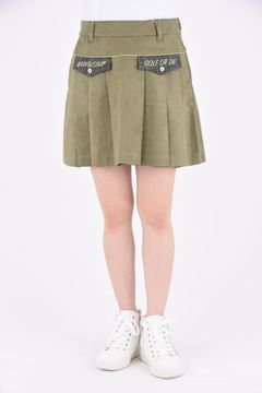 【レディース】 TAGGART SUÈDE SKIRT / スエード調素材 ブランドロゴ刺繍 プリーツスカート(インナーパンツ付き) (カーキ)