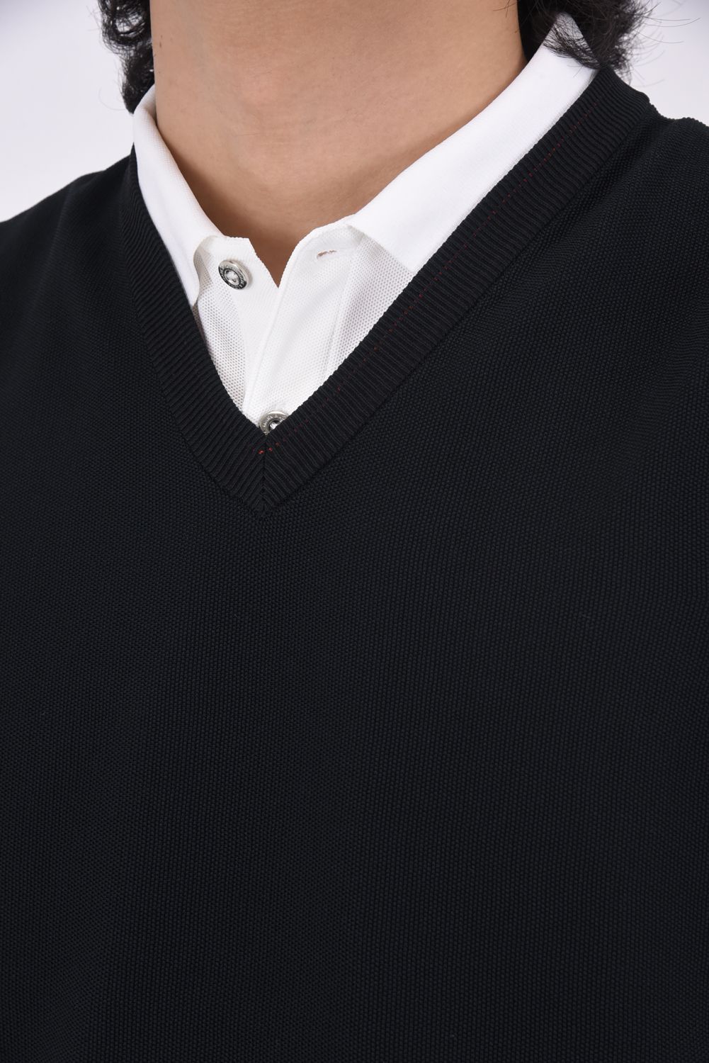 MEN'S WR V-NECK KNIT VEST / バックロゴ 超撥水糸 ニットベスト (ブラック)