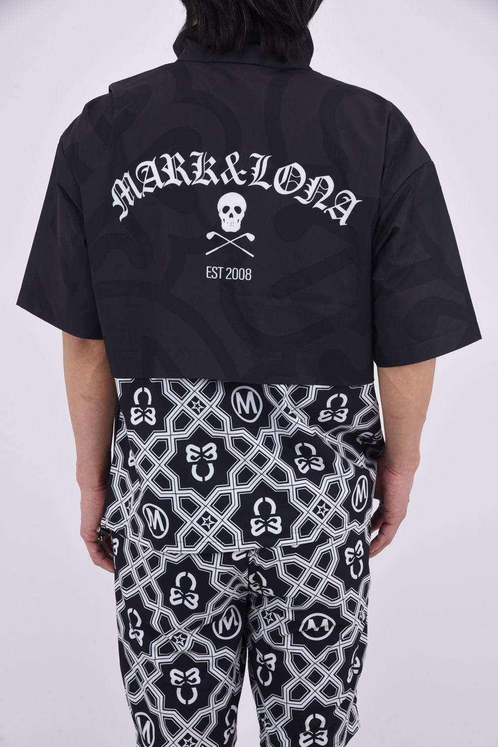 【26SS】 IMPERIAL VENT TECH JACKET / ジオメトリックパターン ショートスリーブ スタンドカラージャケット (ブラック)