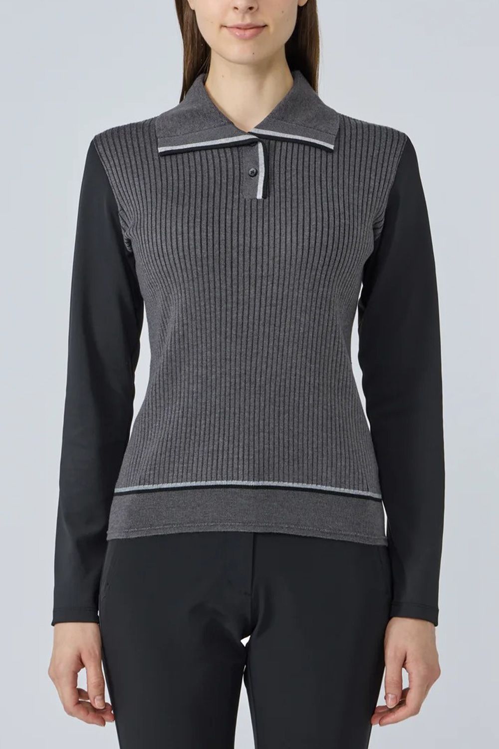 【25AW】【レディース】 ニットハイブリッド長袖シャツ (ブラック)