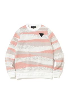 【25AW】【CODE COLLECTION】【レディース】 SDCK / サンドアート調ボーダー クルーネック ニットプルオーバー (ピンクベージュ)