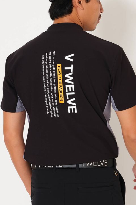 【26SS】 EXP MOCK / メッセージプリント バイカラー モックネックTシャツ (ブラック)