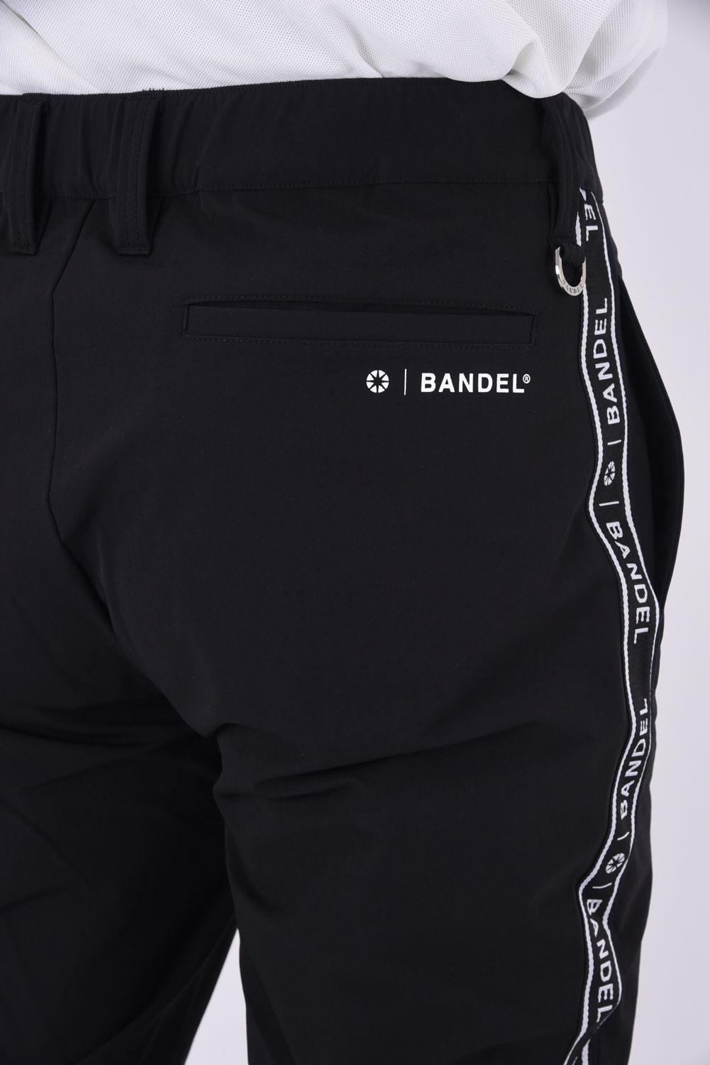 WATER REPELLENT PIPING LONGPANTS / 4WAY ストレッチ 撥水素材 ロゴテープ ロングパンツ (ブラック)