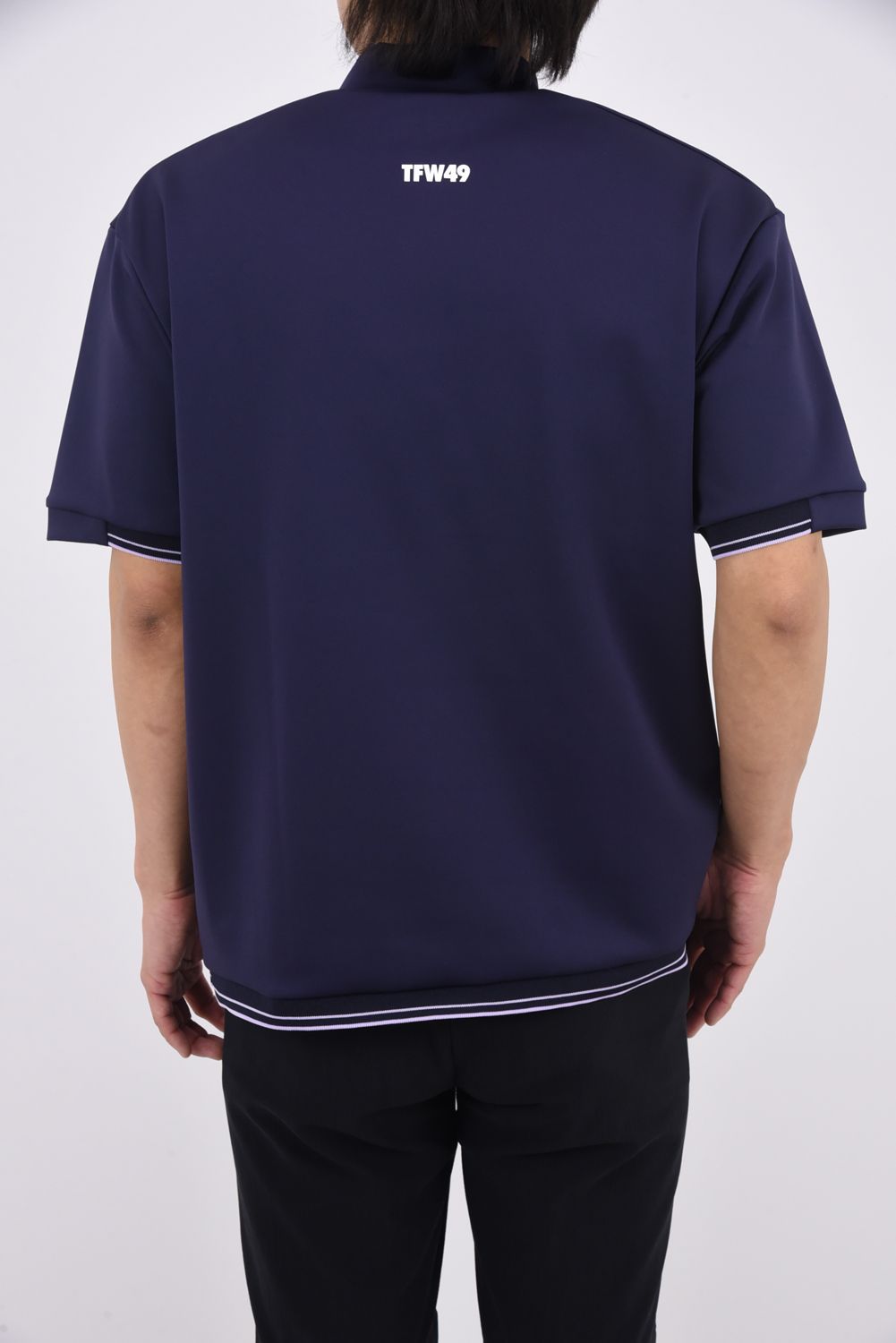 【26SS】 SS HALF MOCKNECK CUTSEW / オーバーサイズ ラインリブ モックネックTシャツ (ネイビー)