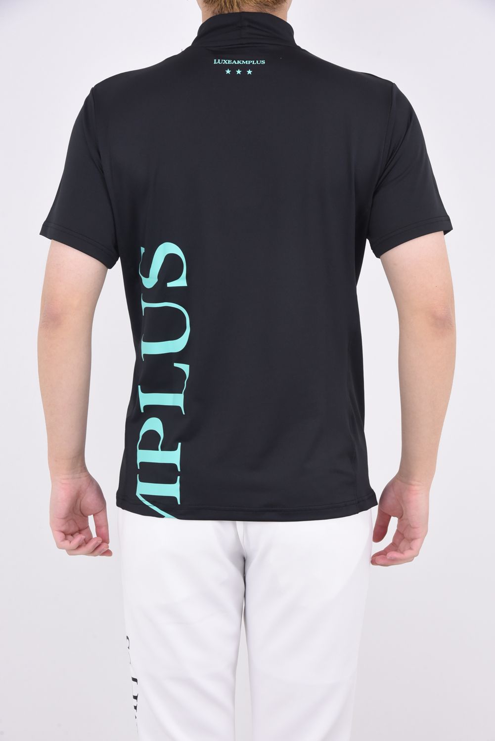VERTICAL LOGO MOCK NECK T-SHIRTS / バーチカルロゴ モックネック Tシャツ (ブラック/ブルー)