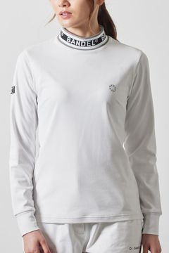 【レディース】 JACQUARD RIB L/S MOC SHIRTS / ロゴジャカード ロングスリーブ モックネックシャツ (ホワイト)