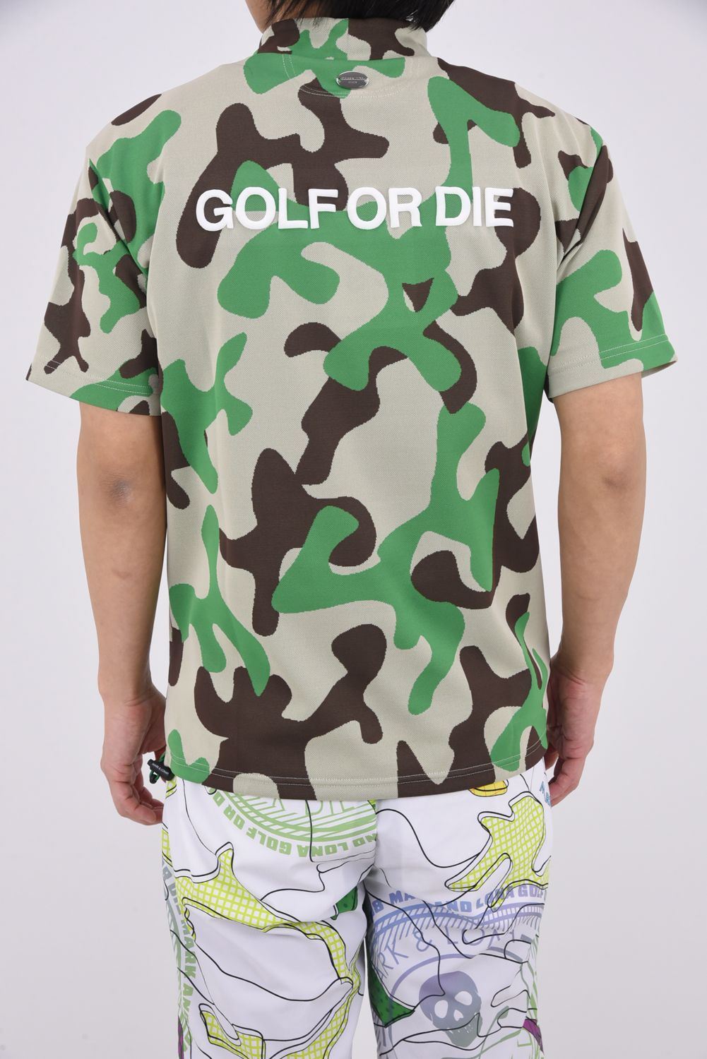 【26SS】 WHAM! SPECTRUM PERFORMANCE MOCK / ジャパンメイド カモフラスカルジャカード スワロフスキー モックネックTシャツ (グリーン)