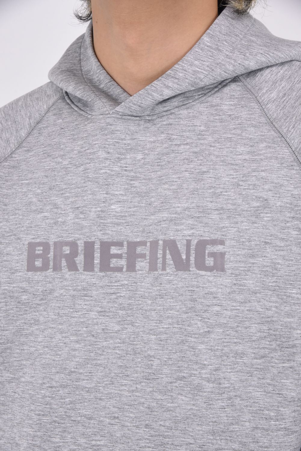 MEN’S LOGO HOODIE / フロッキープリント ダンボールニット プルオーバー フーディー (グレー)