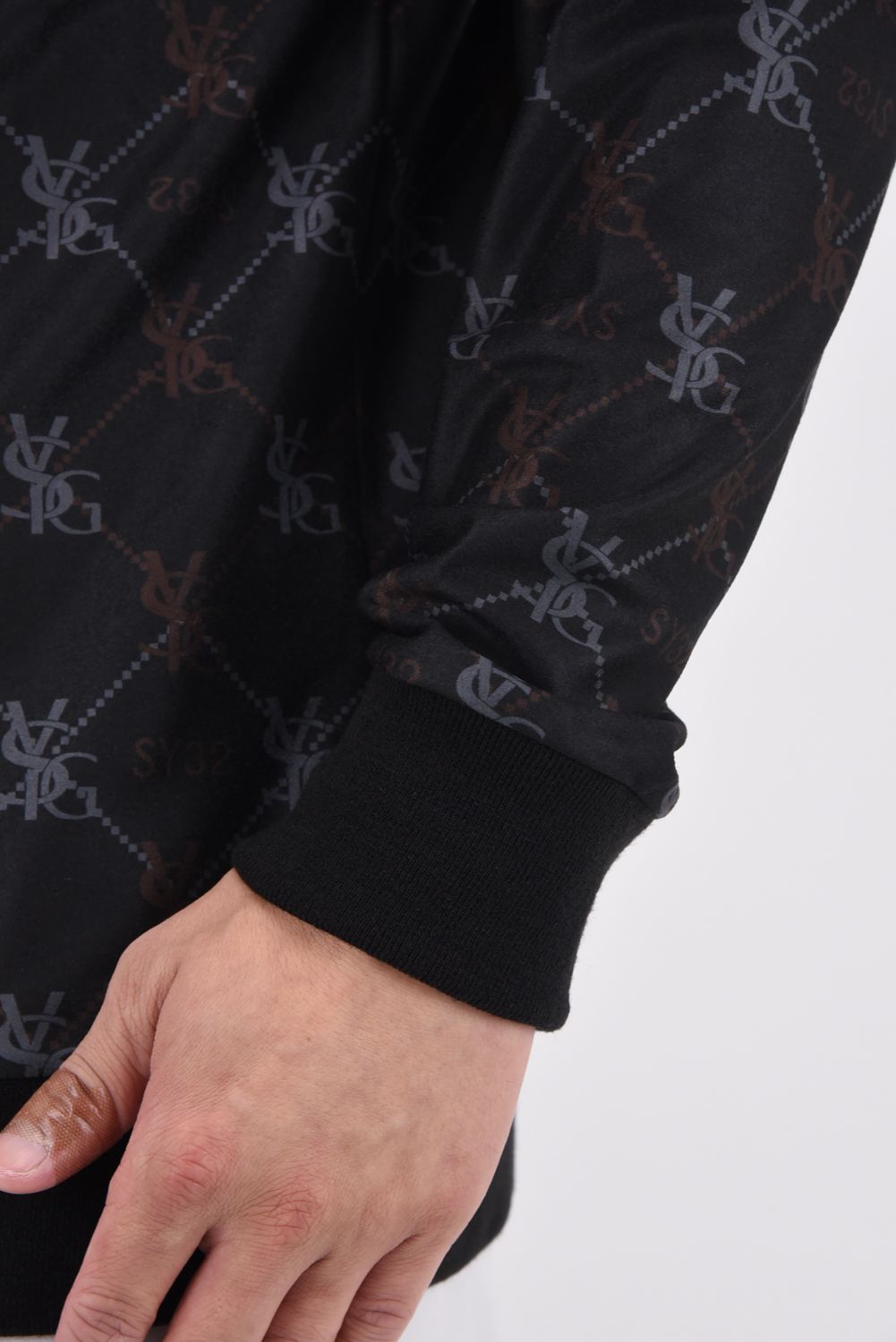 SYG MONOGRAM MOCK / ロゴモノグラム フェイクレイヤード ロングスリーブ モックネックTシャツ (ブラック)