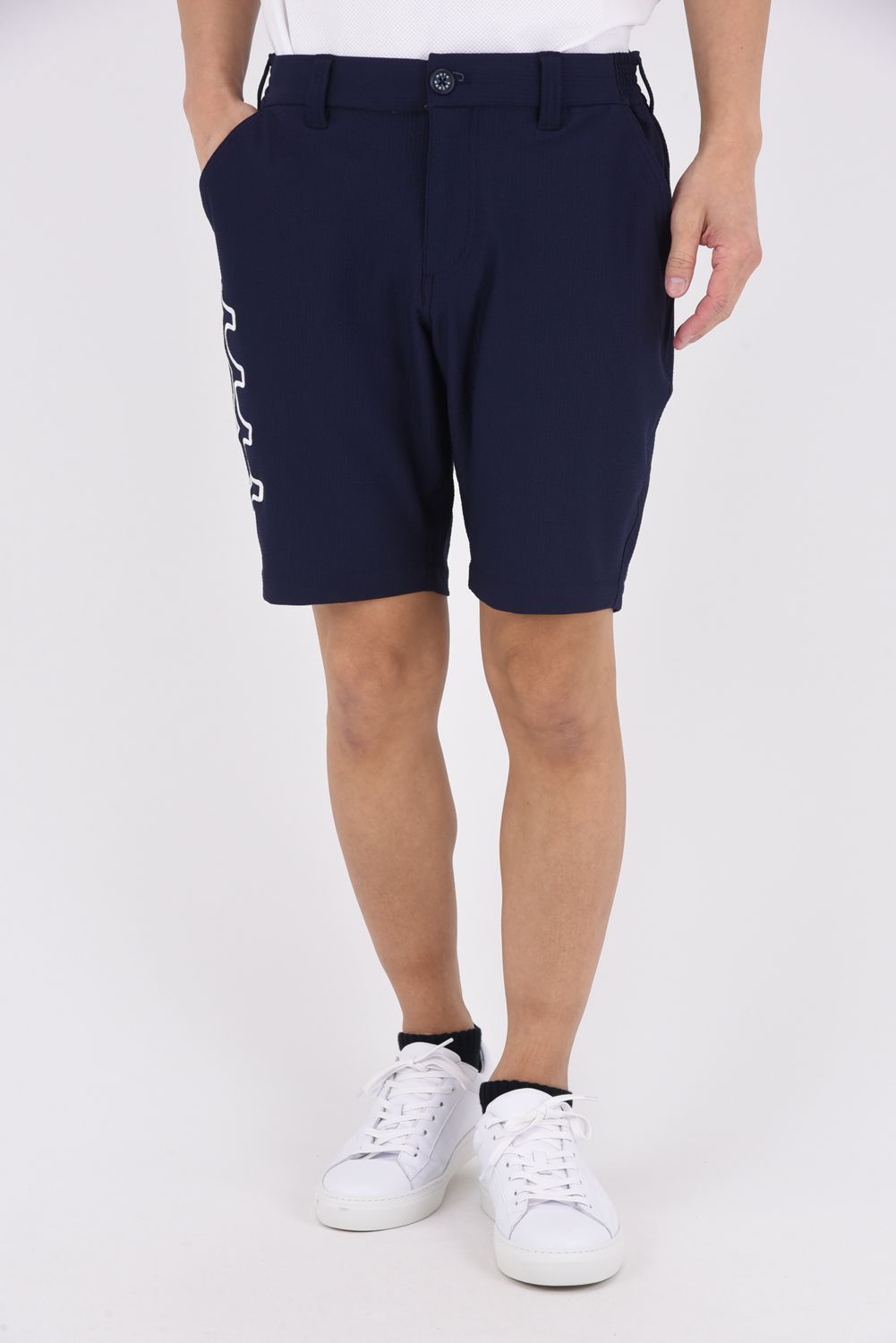 【26SS】 HIGH TENSION SUCKER SHORT PANTS / シアサッカー ウェーブロゴ ショートパンツ (ネイビー)